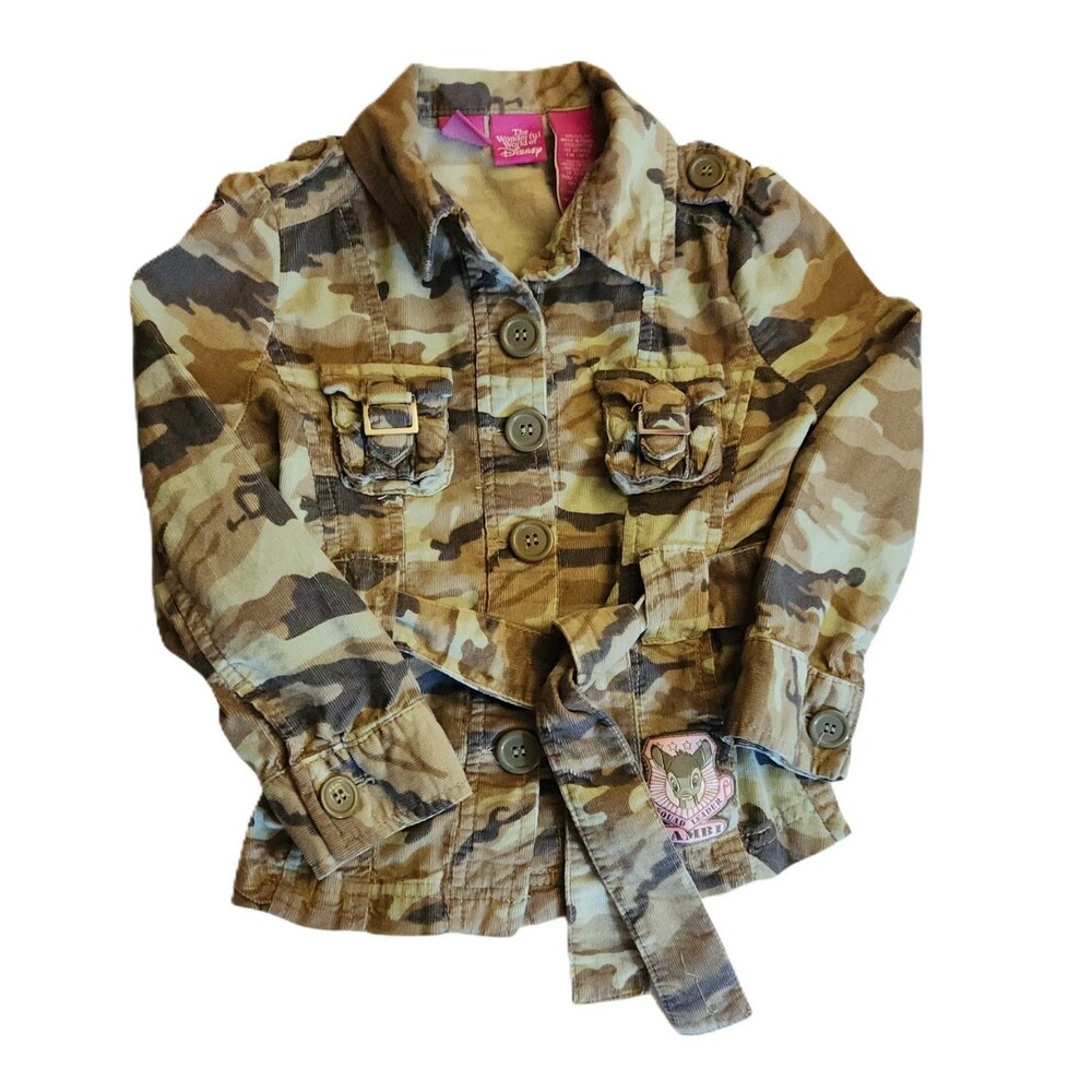 Disney Bambi Shirt Jacket Button Front Belted Camouflage Corduroy Girls Size 4/5